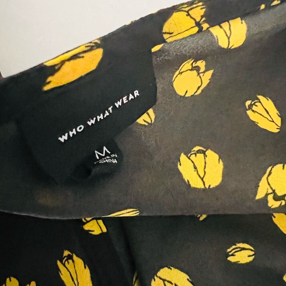 Who What Wear Floral Print Shark Bite Hem Midi Dress Size M Medium Yellow Black - Picture 5 of 7